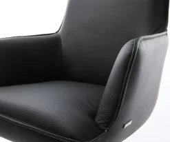 DrehstuhlHeira-Flex mit Armlehnen Echt-Leder Schwarz Kreuzgestell konisch Schwarz 180° drehbar Taschenfederkern Sofort versandfertig