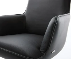DrehstuhlHeira-Flex mit Armlehnen Echt-Leder Schwarz Kreuzgestell breit Effektfinish Titan 360° drehbar Wippfunktion Taschenfederkern Sofort versandfertig