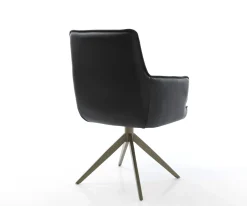 DrehstuhlHeira-Flex mit Armlehnen Echt-Leder Schwarz Kreuzgestell breit Effektfinish Titan 360° drehbar Wippfunktion Taschenfederkern Sofort versandfertig