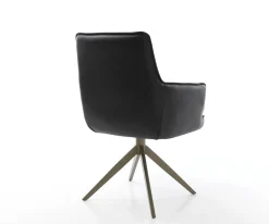 DrehstuhlHeira-Flex mit Armlehnen Echt-Leder Schwarz Kreuzgestell breit Effektfinish Titan 360° drehbar Taschenfederkern Sofort versandfertig