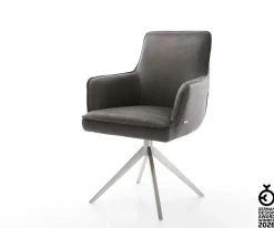 DrehstuhlHeira-Flex mit Armlehnen Mikrofaser Anthrazit Vintage Kreuzgestell breit Edelstahl 360° drehbar Wippfunktion Taschenfederkern Sofort versandfertig