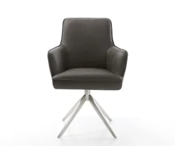 DrehstuhlHeira-Flex mit Armlehnen Mikrofaser Anthrazit Vintage Kreuzgestell breit Edelstahl 360° drehbar Wippfunktion Taschenfederkern Sofort versandfertig