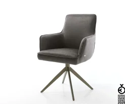 DrehstuhlHeira-Flex mit Armlehnen Mikrofaser Anthrazit Vintage Kreuzgestell breit Effektfinish Titan 360° drehbar Wippfunktion Taschenfederkern Sofort versandfertig