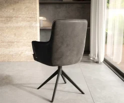 DrehstuhlHeira-Flex mit Armlehnen Mikrofaser Anthrazit Vintage Kreuzgestell breit Schwarz 360° drehbar Taschenfederkern Sofort versandfertig