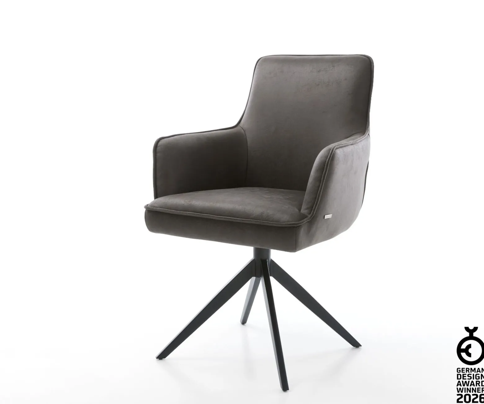 DrehstuhlHeira-Flex mit Armlehnen Mikrofaser Anthrazit Vintage Kreuzgestell breit Schwarz 360° drehbar Wippfunktion Taschenfederkern Sofort versandfertig