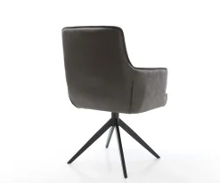 DrehstuhlHeira-Flex mit Armlehnen Mikrofaser Anthrazit Vintage Kreuzgestell breit Schwarz 360° drehbar Wippfunktion Taschenfederkern Sofort versandfertig