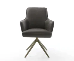 DrehstuhlHeira-Flex mit Armlehnen Mikrofaser Anthrazit Vintage Kreuzgestell breit Effektfinish Titan 360° drehbar Taschenfederkern Sofort versandfertig