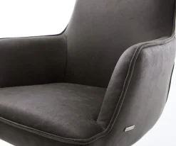 DrehstuhlHeira-Flex mit Armlehnen Mikrofaser Anthrazit Vintage Kreuzgestell breit Effektfinish Titan 360° drehbar Taschenfederkern Sofort versandfertig