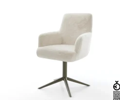 DrehstuhlHeira-Flex mit Armlehnen Plüsch Creme-Weiß Fußkreuz Effektfinish Titan 360° drehbar Wippfunktion Taschenfederkern Sofort versandfertig