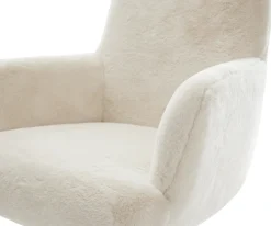 DrehstuhlHeira-Flex mit Armlehnen Plüsch Creme-Weiß Kreuzgestell breit Edelstahl 360° drehbar Wippfunktion Taschenfederkern Sofort versandfertig