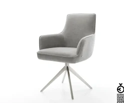 DrehstuhlHeira-Flex mit Armlehnen Strukturstoff Soft Grau Kreuzgestell breit Edelstahl 360° drehbar Wippfunktion Taschenfederkern Sofort versandfertig