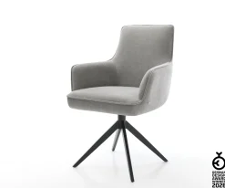 DrehstuhlHeira-Flex mit Armlehnen Strukturstoff Soft Grau Kreuzgestell breit Schwarz 360° drehbar Wippfunktion Taschenfederkern Sofort versandfertig
