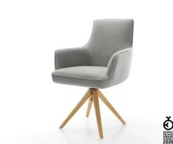 DrehstuhlHeira-Flex mit Armlehnen Strukturstoff Soft Grau Holzgestell kantig Natur 360° drehbar Taschenfederkern Versandfertig ca. 28.10.26