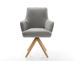 DrehstuhlHeira-Flex mit Armlehnen Strukturstoff Soft Grau Holzgestell kantig Natur 360° drehbar Taschenfederkern Versandfertig ca. 28.10.26