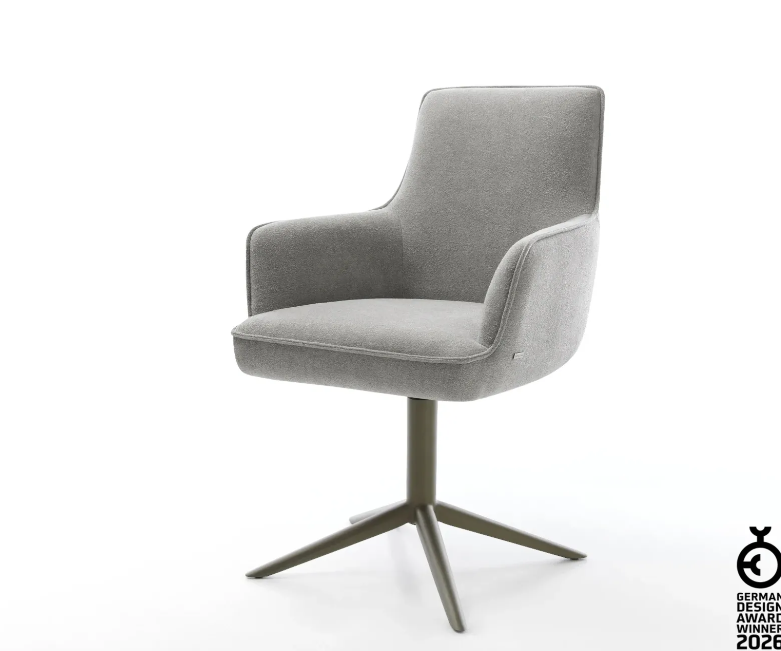 DrehstuhlHeira-Flex mit Armlehnen Strukturstoff Soft Grau Fußkreuz Effektfinish Titan 360° drehbar Wippfunktion Taschenfederkern Sofort versandfertig