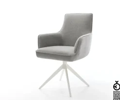 DrehstuhlHeira-Flex mit Armlehnen Strukturstoff Soft Grau Kreuzgestell breit Weiß 360° drehbar Wippfunktion Taschenfederkern Sofort versandfertig