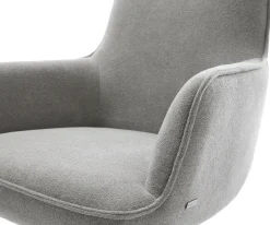 DrehstuhlHeira-Flex mit Armlehnen Strukturstoff Soft Grau Kreuzgestell breit Weiß 360° drehbar Wippfunktion Taschenfederkern Sofort versandfertig
