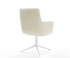DrehstuhlHeira-Flex mit Armlehnen Teddystoff Beige Fußkreuz Weiß 360° drehbar Wippfunktion Taschenfederkern Sofort versandfertig