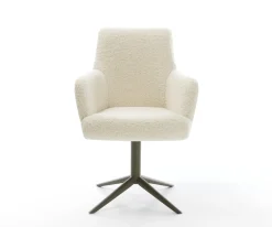 DrehstuhlHeira-Flex mit Armlehnen Teddystoff Beige Fußkreuz Effektfinish Titan 360° drehbar Wippfunktion Taschenfederkern Sofort versandfertig