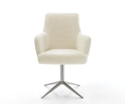 DrehstuhlHeira-Flex mit Armlehnen Teddystoff Beige Fußkreuz Edelstahl 360° drehbar Wippfunktion Taschenfederkern Sofort versandfertig