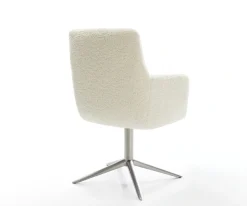 DrehstuhlHeira-Flex mit Armlehnen Teddystoff Beige Fußkreuz Edelstahl 360° drehbar Wippfunktion Taschenfederkern Sofort versandfertig