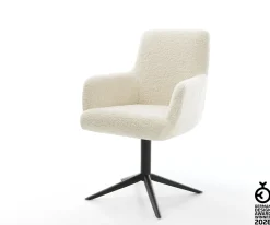 DrehstuhlHeira-Flex mit Armlehnen Teddystoff Beige Fußkreuz Schwarz 360° drehbar Wippfunktion Taschenfederkern Sofort versandfertig
