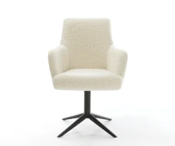 DrehstuhlHeira-Flex mit Armlehnen Teddystoff Beige Fußkreuz Schwarz 360° drehbar Wippfunktion Taschenfederkern Sofort versandfertig