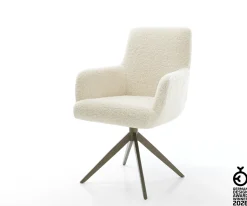 DrehstuhlHeira-Flex mit Armlehnen Teddystoff Beige Kreuzgestell breit Effektfinish Titan 360° drehbar Wippfunktion Taschenfederkern Sofort versandfertig