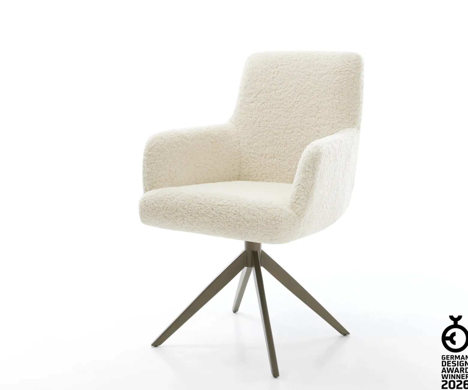 DrehstuhlHeira-Flex mit Armlehnen Teddystoff Beige Kreuzgestell breit Effektfinish Titan 360° drehbar Wippfunktion Taschenfederkern Sofort versandfertig