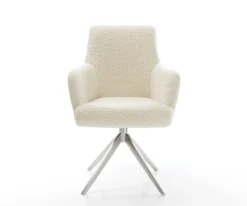 DrehstuhlHeira-Flex mit Armlehnen Teddystoff Beige Kreuzgestell breit Edelstahl 360° drehbar Wippfunktion Taschenfederkern Sofort versandfertig