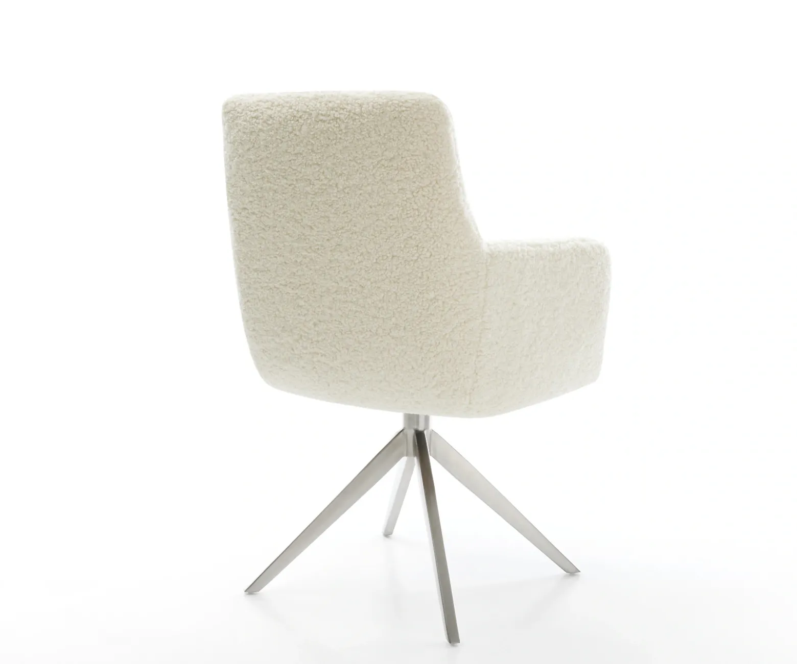 DrehstuhlHeira-Flex mit Armlehnen Teddystoff Beige Kreuzgestell breit Edelstahl 360° drehbar Wippfunktion Taschenfederkern Sofort versandfertig
