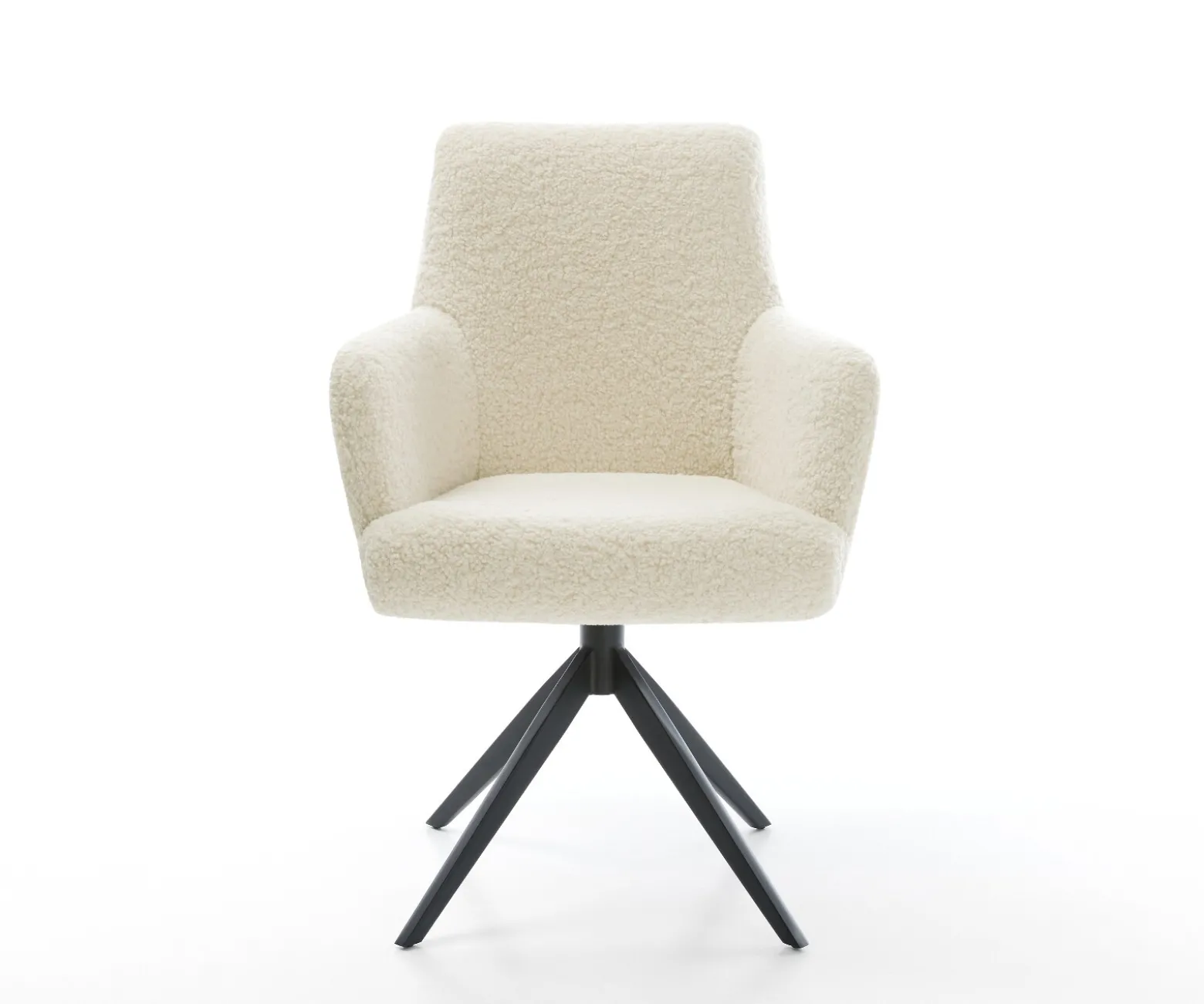 DrehstuhlHeira-Flex mit Armlehnen Teddystoff Beige Kreuzgestell breit Schwarz 360° drehbar Wippfunktion Taschenfederkern Sofort versandfertig