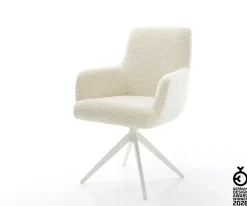 DrehstuhlHeira-Flex mit Armlehnen Teddystoff Beige Kreuzgestell breit Weiß 360° drehbar Wippfunktion Taschenfederkern Sofort versandfertig