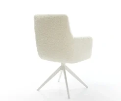 DrehstuhlHeira-Flex mit Armlehnen Teddystoff Beige Kreuzgestell breit Weiß 360° drehbar Wippfunktion Taschenfederkern Sofort versandfertig