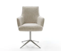DrehstuhlHeira-Flex mit Armlehnen Webstoff Soft Beige Fußkreuz Edelstahl 360° drehbar Wippfunktion Taschenfederkern Sofort versandfertig