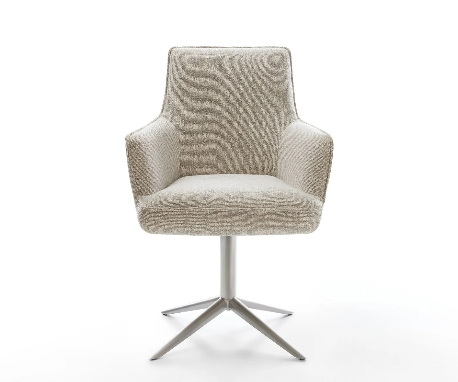 DrehstuhlHeira-Flex mit Armlehnen Webstoff Soft Beige Fußkreuz Edelstahl 360° drehbar Wippfunktion Taschenfederkern Sofort versandfertig
