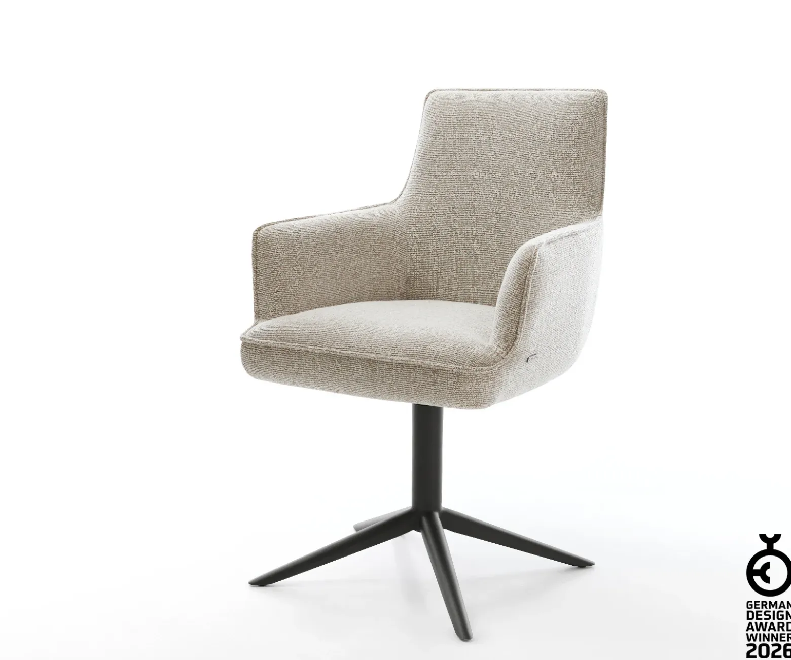 DrehstuhlHeira-Flex mit Armlehnen Webstoff Soft Beige Fußkreuz Schwarz 360° drehbar Wippfunktion Taschenfederkern Sofort versandfertig