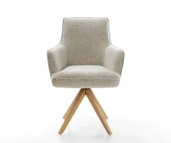 DrehstuhlHeira-Flex mit Armlehnen Webstoff Soft Beige Holzgestell kantig Natur 360° drehbar Taschenfederkern Versandfertig ca. 28.10.26
