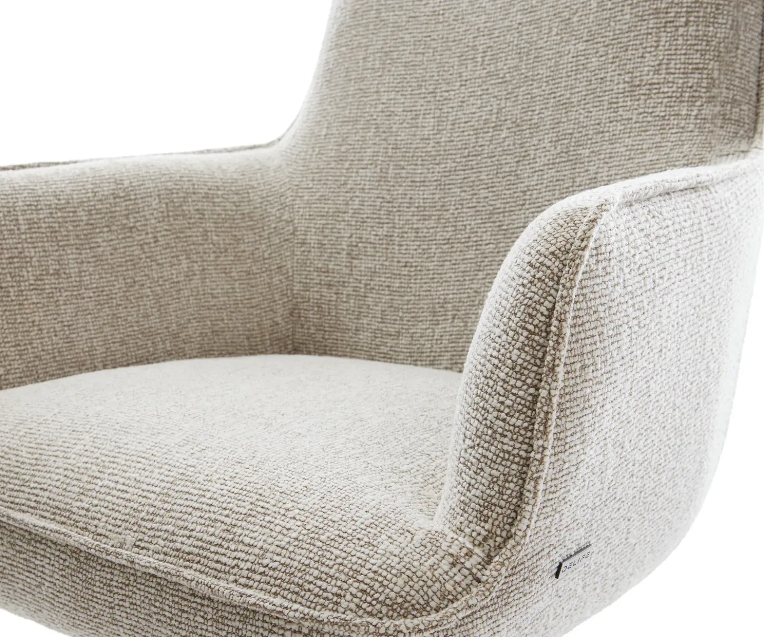 DrehstuhlHeira-Flex mit Armlehnen Webstoff Soft Beige Holzgestell kantig Natur 360° drehbar Taschenfederkern Versandfertig ca. 28.10.26