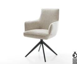 DrehstuhlHeira-Flex mit Armlehnen Webstoff Soft Beige Kreuzgestell breit Schwarz 360° drehbar Wippfunktion Taschenfederkern Sofort versandfertig