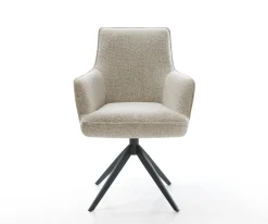 DrehstuhlHeira-Flex mit Armlehnen Webstoff Soft Beige Kreuzgestell breit Schwarz 360° drehbar Wippfunktion Taschenfederkern Sofort versandfertig