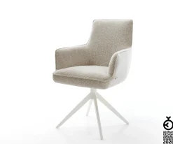 DrehstuhlHeira-Flex mit Armlehnen Webstoff Soft Beige Kreuzgestell breit Weiß 360° drehbar Wippfunktion Taschenfederkern Sofort versandfertig