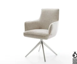 DrehstuhlHeira-Flex mit Armlehnen Webstoff Soft Beige Kreuzgestell breit Edelstahl 360° drehbar Wippfunktion Taschenfederkern Sofort versandfertig