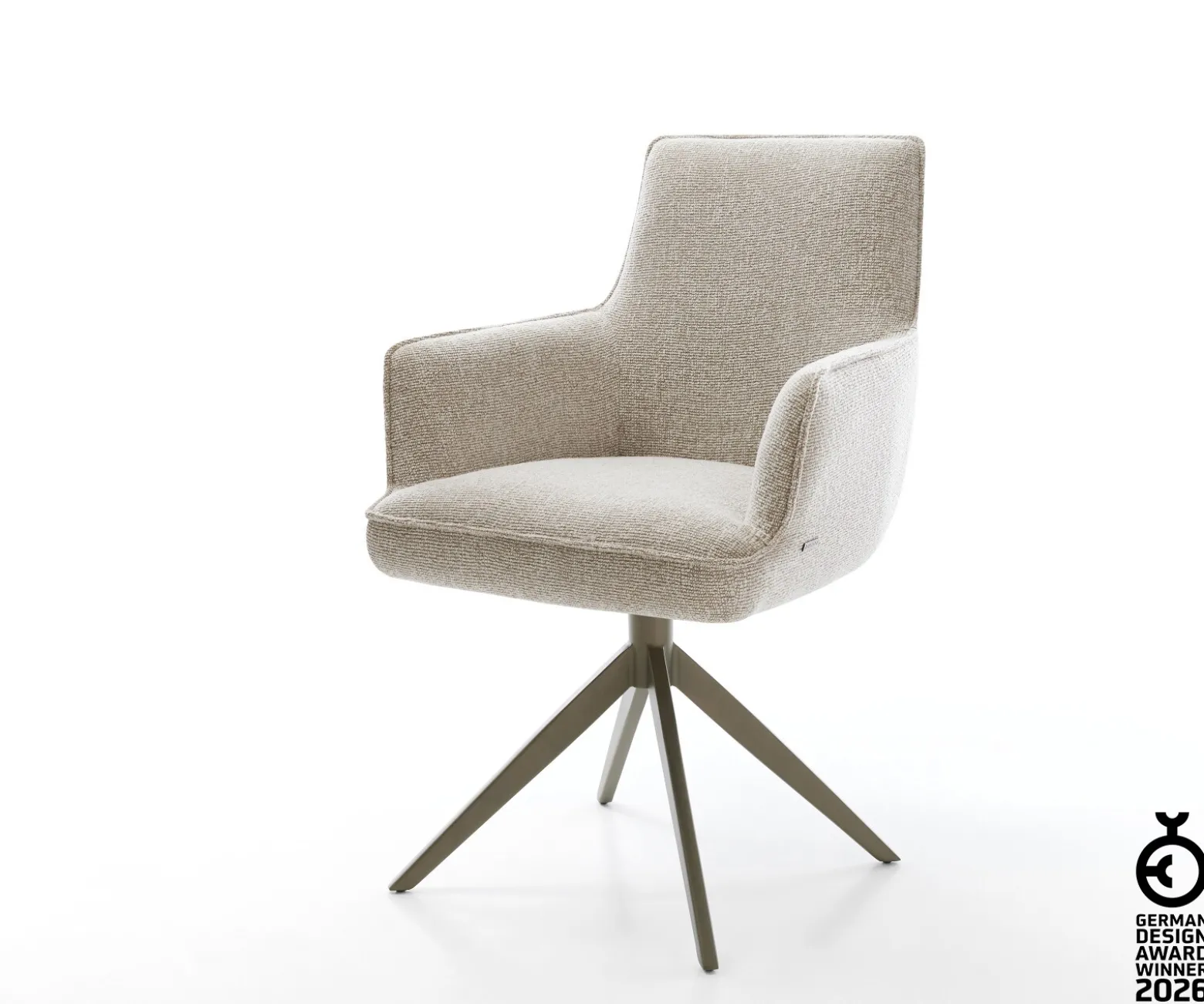 DrehstuhlHeira-Flex mit Armlehnen Webstoff Soft Beige Kreuzgestell breit Effektfinish Titan 360° drehbar Wippfunktion Taschenfederkern Sofort versandfertig
