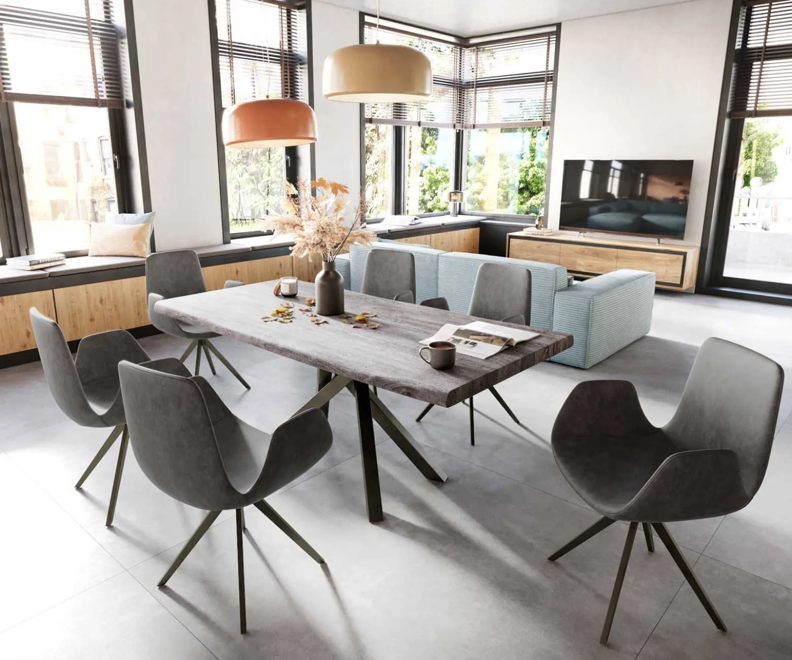 DrehstuhlIlia-Flex mit Armlehnen Mikrofaser Anthrazit Vintage Kreuzgestell breit Effektfinish Titan 360° drehbar Sofort versandfertig