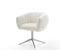 DrehstuhlJada-Flex Bouclé Soft Beige Fußkreuz Edelstahl 360° drehbar Wippfunktion Taschenfederkern Sofort versandfertig
