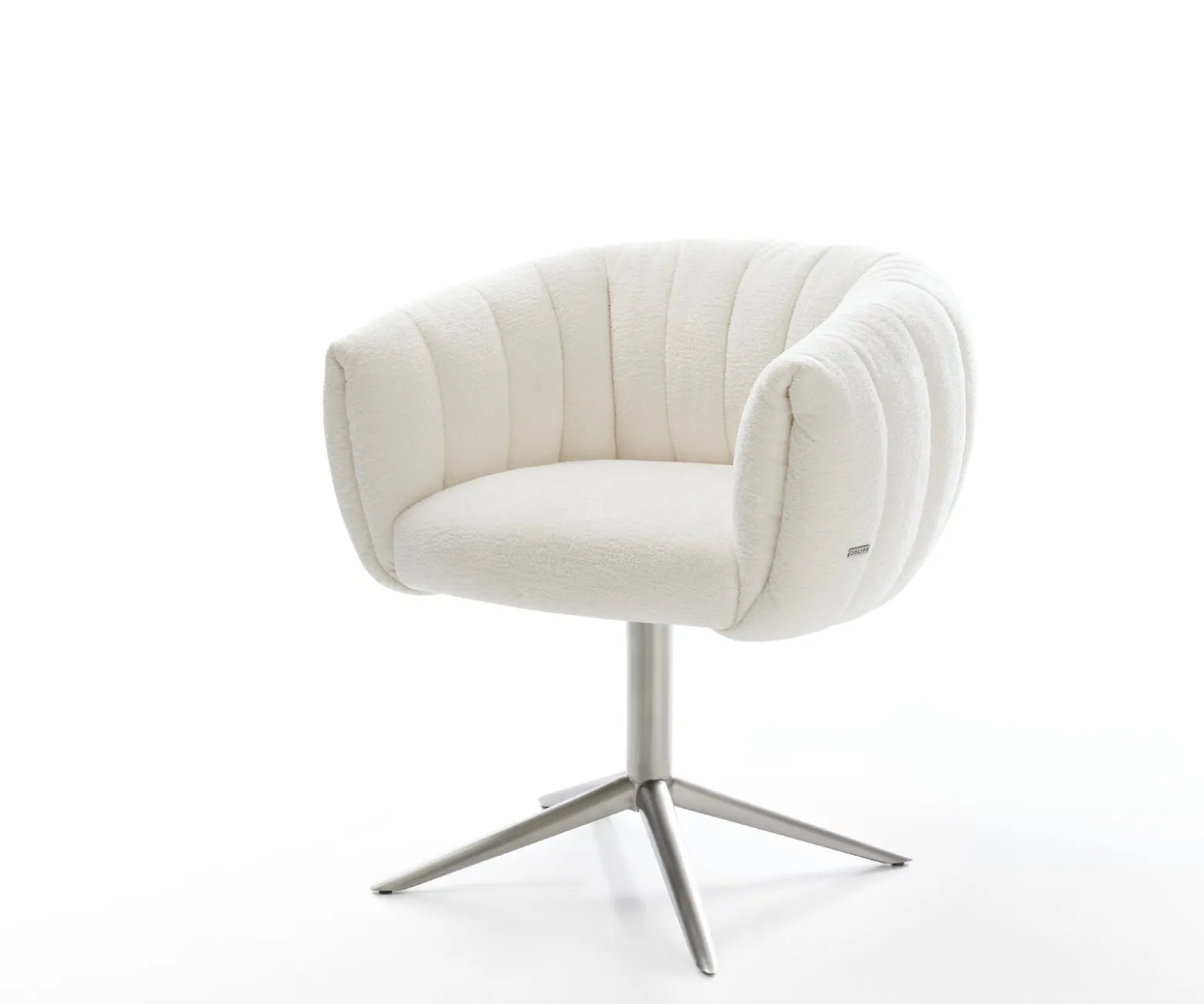 DrehstuhlJada-Flex Bouclé Soft Beige Fußkreuz Edelstahl 360° drehbar Wippfunktion Taschenfederkern Sofort versandfertig