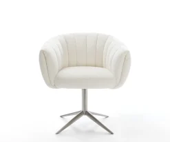 DrehstuhlJada-Flex Bouclé Soft Beige Fußkreuz Edelstahl 360° drehbar Wippfunktion Taschenfederkern Sofort versandfertig