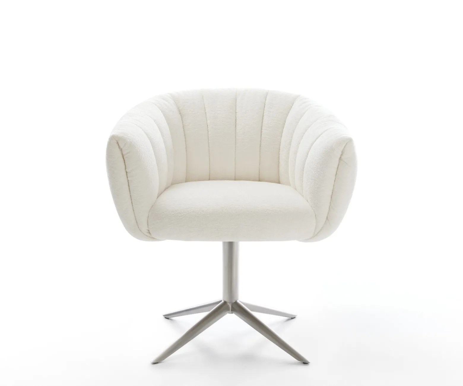 DrehstuhlJada-Flex Bouclé Soft Beige Fußkreuz Edelstahl 360° drehbar Wippfunktion Taschenfederkern Sofort versandfertig