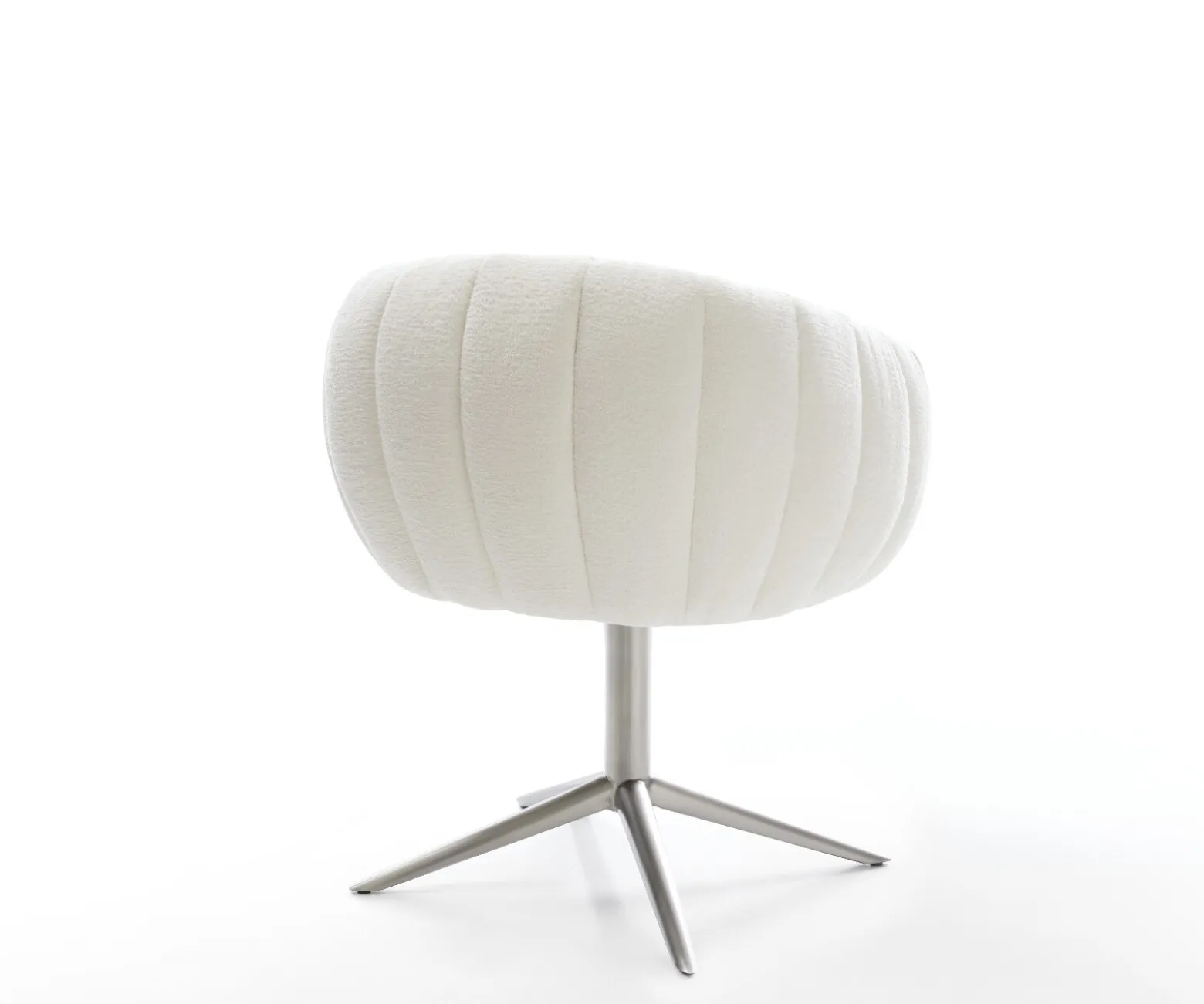 DrehstuhlJada-Flex Bouclé Soft Beige Fußkreuz Edelstahl 360° drehbar Wippfunktion Taschenfederkern Sofort versandfertig
